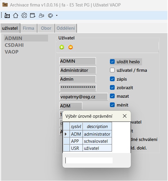 Definice uživatelských oprávnění